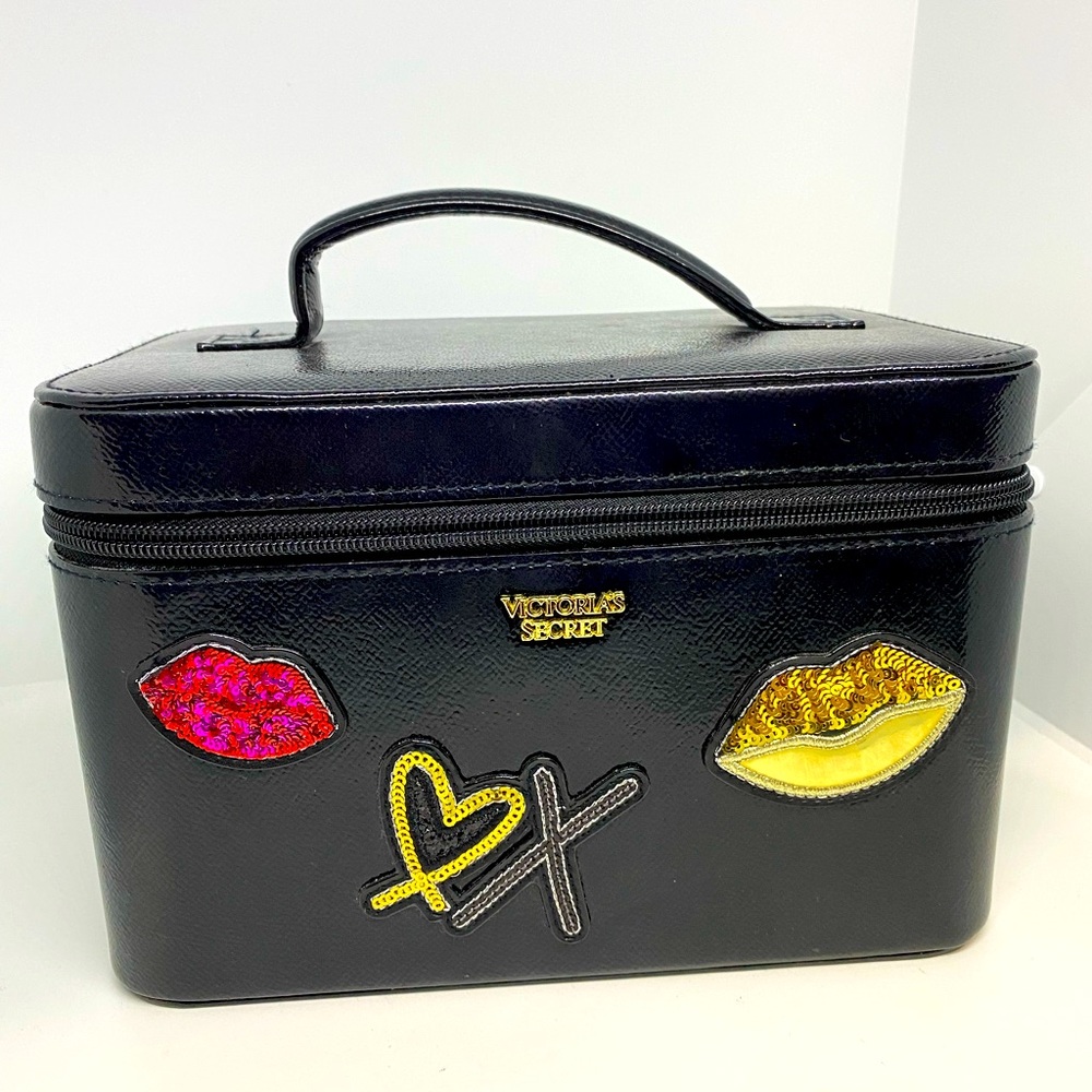 Victoria’s Secret Black Runway Patch City Getaway Glam Bag Makeup Train Case